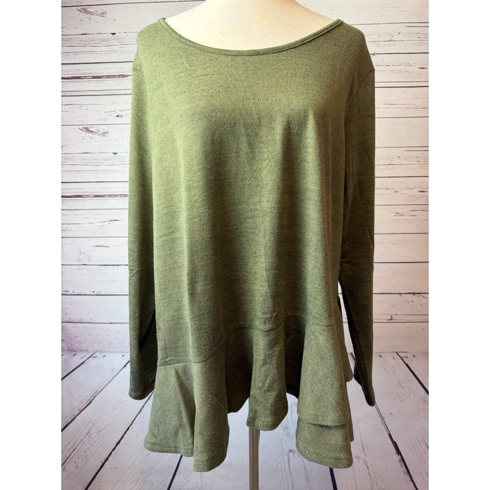 Diane Gilman DG2 Tunic Top Womens plus size 1X Green Ruffled Pullover Layered